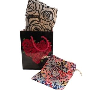 Small Brighton Black And Pink Roses Paper Gift Bag, Tissue Paper, and Gift Sack